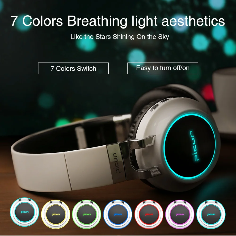 P60 беспроводные наушники Bluetooth наушники Поддержка 7 цветов Светящиеся 24 часа Время работы mp3-плеер с микрофоном для телефона ПК