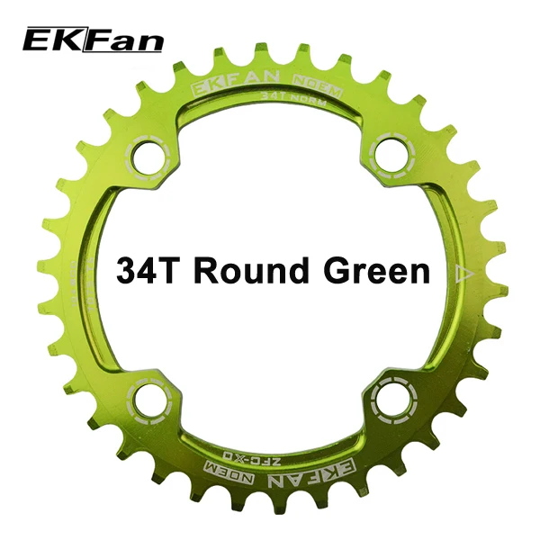 EKFan узкая широкая 32 T/34 T/36 T 104BCD MTB цепь круглой формы 7075-T6 велосипедная цепь велосипед круг коленчатая установка одна пластина - Цвет: Round 34T green