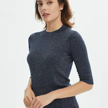 Aliexpress - Sueter Mujer 2021 O Neck Shiny Lurex Sweater Women Casual Spring Pullover Knit Jumper Half Sleeve Tops Black Gray Beige White
