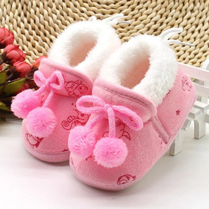 Newborn Infant Winter Keep Warm Thick Baby Shoes First Walkers Girls Soft Sole Walking Plush Shoes For Babies