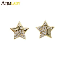 Позолоченные серьги-гвоздики с кубическим цирконием в форме звезды cz для девочек, Женские Подарочные ювелирные изделия, минимальное сверкающее украшение, серьги в форме звезды, Рождество