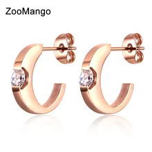 ZooMango модные C дизайн инкрустация CZ кристалл из нержавеющей стали серьги гвоздики для женщин розовое золото серьги ювелирные украшения в подарок ZE18476