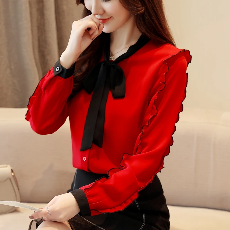 Blusa feminina новые женские топы милая шифоновая рубашка с длинным рукавом Офисная
