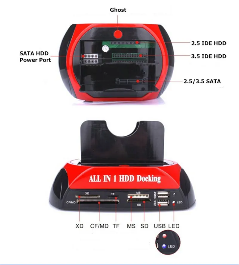 2,5 3,5 1 IDE 2 SATA USB2.0 Двойной внешний жесткий диск Двойная док-станция клонирование; копирование OTB HUB Reader US Plug