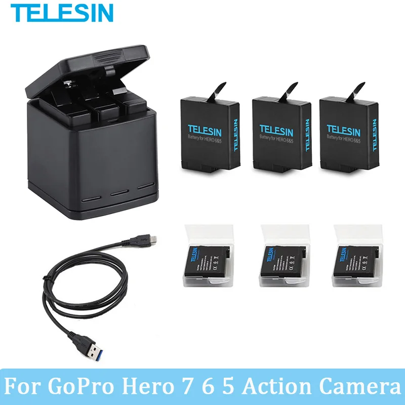 Аккумулятор 1220 мАч с тремя портами USB зарядное устройство для GoPro Hero 6 5 7 Black Camera Go Pro