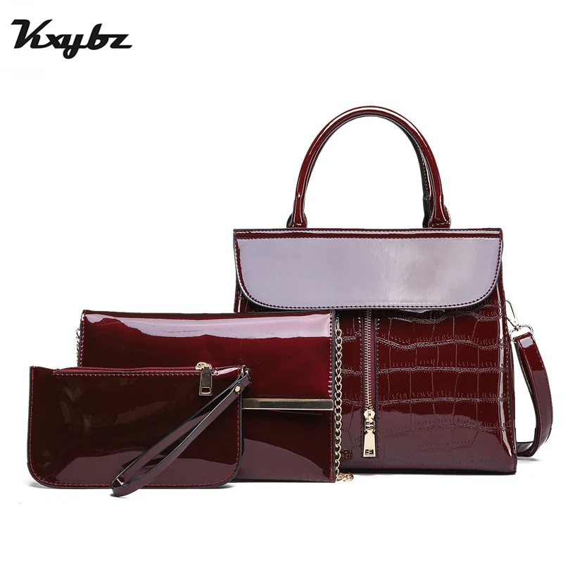 

KXYBZ 3Pcs Luxury Patent Leather Handbag Women Bags Designer Brand Famous Tote Bags Shoulder Crossbody Bag Clutch Purse Bag Sets