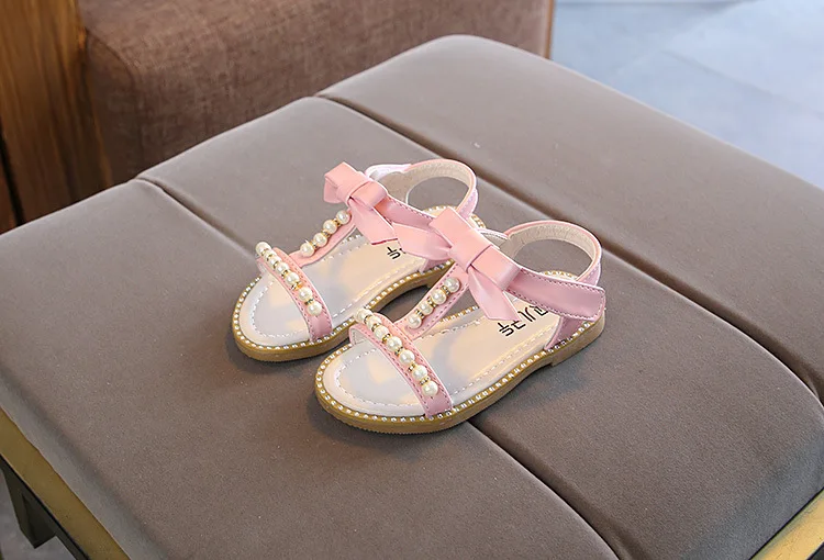 2019 новые летние детские сандалии для девочек из искусственной кожи с бантом и жемчугом модная детская обувь босоножки для девочек-принцесс