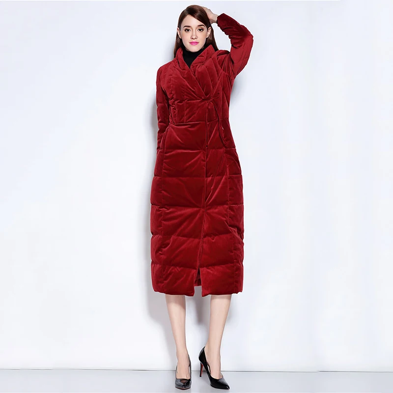 

Women Feather Down Jacket Europe America High Quality Lengthen parkas Fashion Belt Elegant Autumn Winter New Outerwear Coat N683