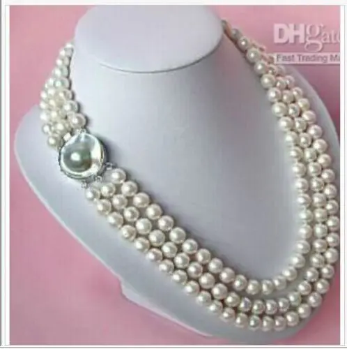 

Hot selling free shipping******* ELEGANT triple strands 7-8mm AUSTRALIAN SOUTH SEA WHITE PEARL NECKLACE