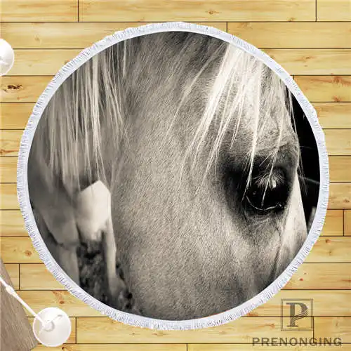 

Custom DIY Customized Microfiber Fabric black-and-white-horses Round Beach Blanket Towel Printed on Demand 150cm #19-01-28-1-21