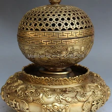 1" Народная Китайский Бронзовый Дракон Foo Фу Собака Лев Повернуть Шаровой Курильница Курильница