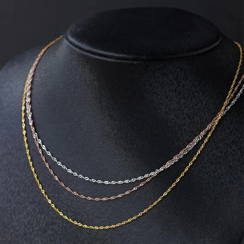 

100% 925 Sterling Silver Chain Necklace Gold/Rose Gold Color Lobster Clasps Water-wave Chain For Woman 40cm/45cm Girl Gift