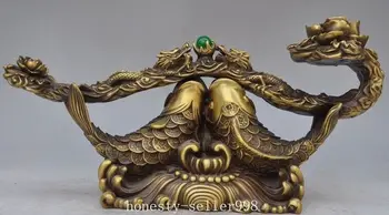 

Crafts statue Chinese fengshui Brass Wealth Money Goldfish Fish Dragon RuyI lucky Statue halloween