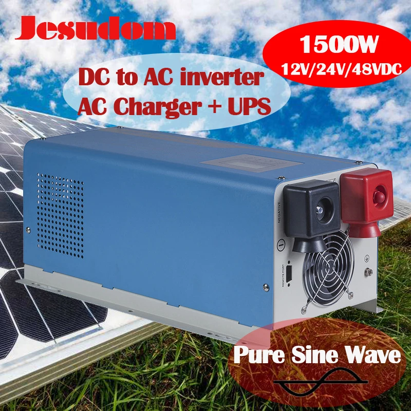 

Solar Power Inverter 1500W Pure Sine Wave Off Grid DC 12/24/48V to AC 110/230VAC with AC charger and UPS can be Wall mounted