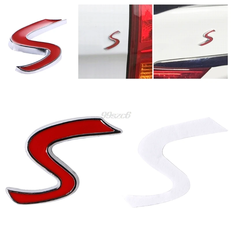 

Chrome Metal Red S Car Tail Emblem Badge Decal Sticker For BMW Mini Cooper June_04 DropShip