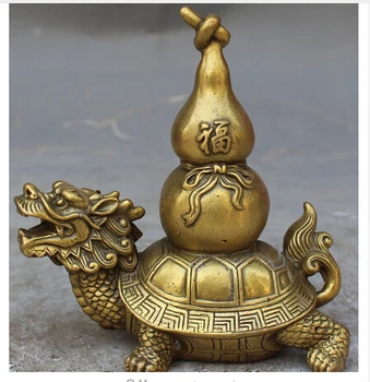 

Asian 13CM China Bronze Folk Longevity Dragon Tortoise Turtle Calabash Statue Brass Fine Arts Crafts decoration