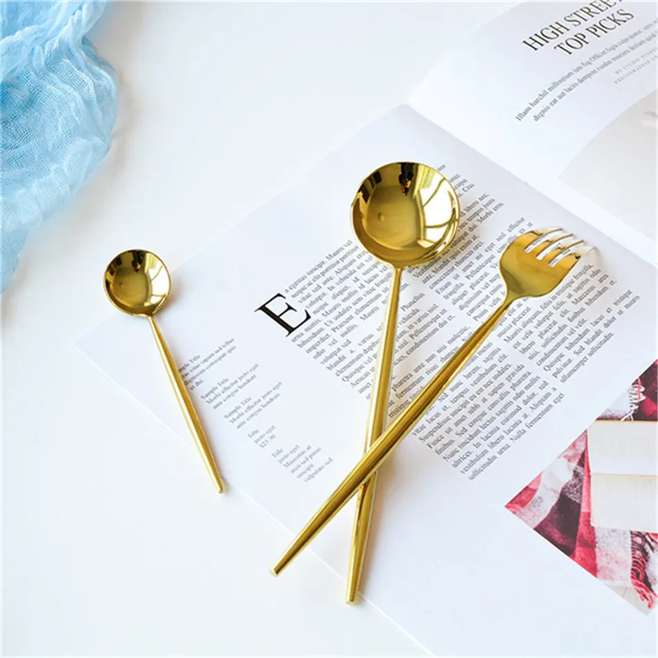 Shinny Mirror 304 Stainless Steel Dinnerware Sets Plating Gold Knife Fork Spoons European Western Food Tableware Cutlery Sets (5)