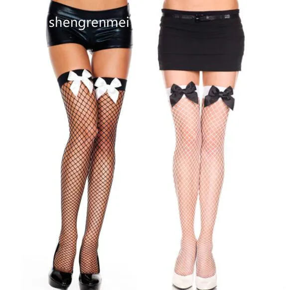 

Shengrenmei 2019 Sexy Mesh Bow Stockings Women Elastic Top Thigh High Stockings Lady Black Nylon Fishnet Pantyhose Dropshipping