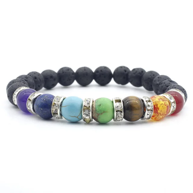 1pc 2019 7 Chakra Bracelet Black Lava Healing Balance Beads Reiki Buddha Prayer Natural Stone Yoga For Women 7967 | Украшения и