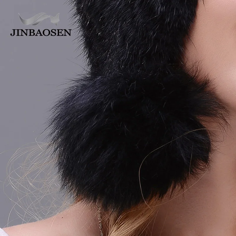 Женская зимняя теплая шапка JINBAOSEN черная из меха лисы вязаная шерстяная защита