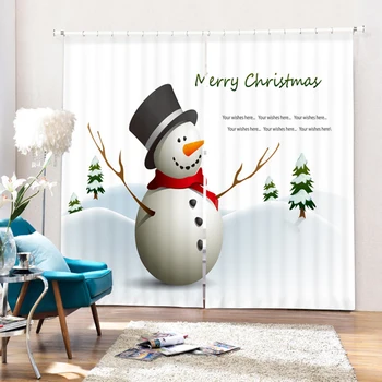 

New Europe Blackout Curtains Fabric 3D Curtains for Living Room Cartoon Christmas Snowman Pattern Polyester Children Curtains