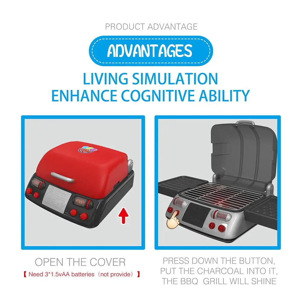 19 шт. набор Электрический гриль ролевые игры Игрушка имитация кухня для барбекю набор для приготовления пищи со светом и звуком