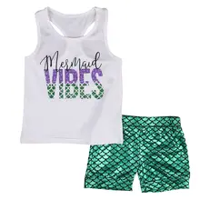 Baby Girls Clothes Set Children Clothing Girl Costume Kids Sleeveless Mermaid Tops Short Pants Summer 1-6Y 2PCS