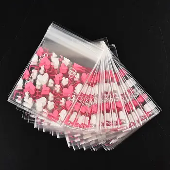 

100PCS Cute Heart Transparent Cookies Candies Bag Self-adhesive Christmas Food Baking Gift Packaging Bags Stationery Holder