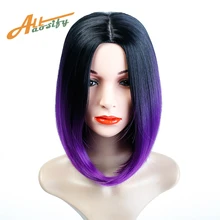 Allaosify короткий Боб стиль парики Омбре черный фиолетовый прямые Хай высокая температура волокно Косплей парики для женщин