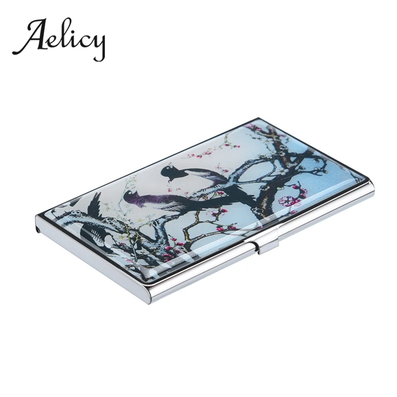 

Aelicy Artistic pattern Cardcase Stainless Steel Drop Glue Women Men's Stainless Steel Metal Cover ID Credit Card Holder Box