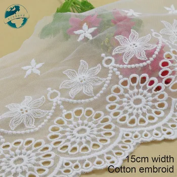 

5yards 15cm width Cotton embroid lace sewing ribbon guipure trims fabric warp knitting DIY dolls Accessories wedding lace#3879