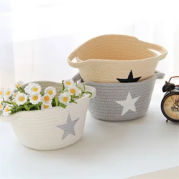 

ROSEHOME Cotton Rope Woven Desktop Storage Box Stars Printed Jewelry Holder Cosmetics Toys Food Snacks Underwear Organizer