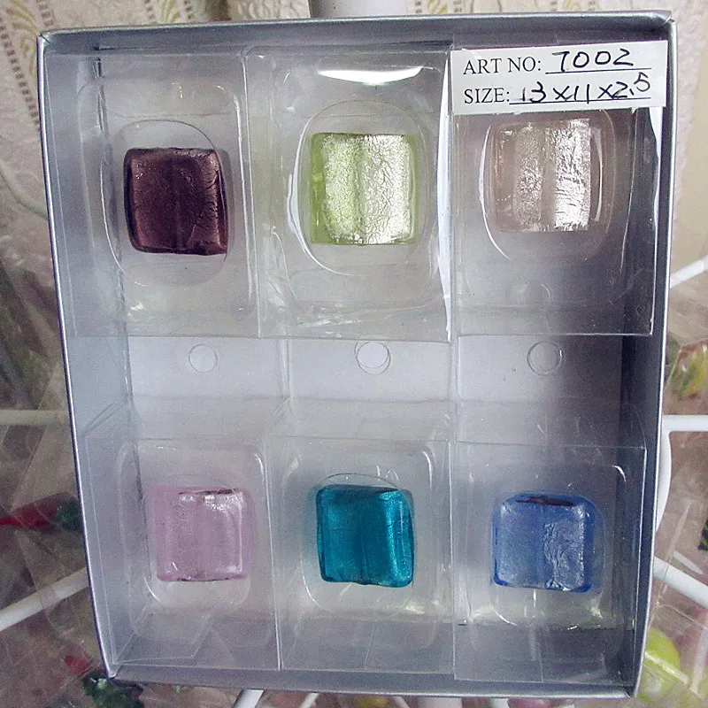 

6pcs custom hand made Small hole murano glass beads Square charms DIY Bracelet Necklace jewelry accessories