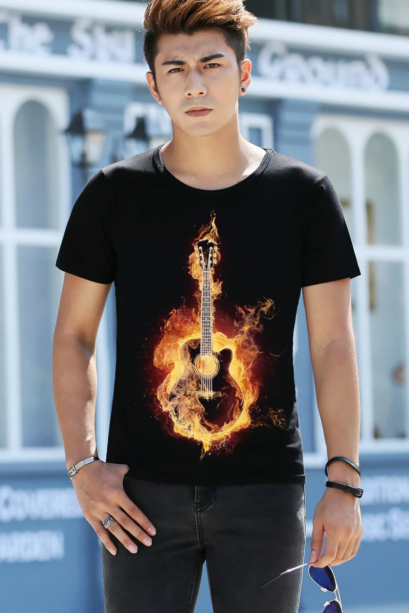 Camiseta para hombre algodón talla grande Camiseta Homme verano manga corta hombres camisetas masculinas camisetas Camiseta 3D estampado guitarra