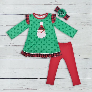 

New Fashion Winter Little Girl Costume Round Neck Polka Dots Red Green New Year Baby Clothes Christmas Girls Outfits 2GK808-587