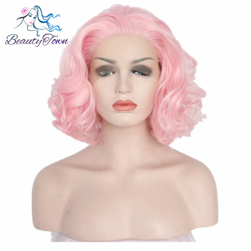 

Pink/Yellow 150% High Density Heat Resistant Hair handmade cosplay Masquerade party Synthetic Lace front wig for Women present