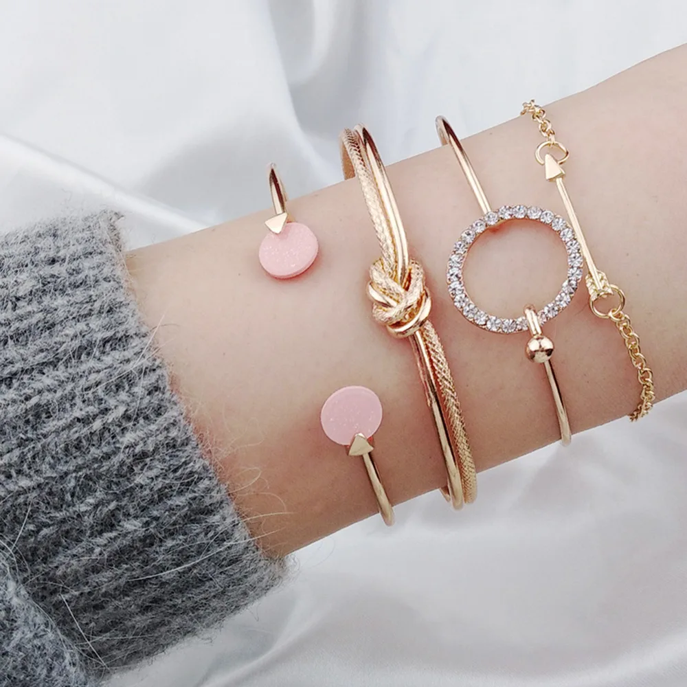 

OLOEY Hot Women Brecelets Simple Knot Alloy Open Bracelet Femme Arrow Crystals Bangles Boho Hand Chain Jewelry Accessories Gifts