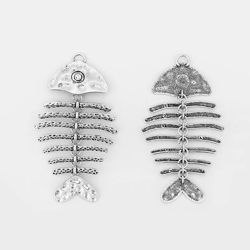 2 шт., антикварные серебряные подвески с большим молотком, подвижные Подвески в виде рыбьей кости, подвески для ожерелья, фурнитура для изготовления ювелирных изделий, 100x56 мм