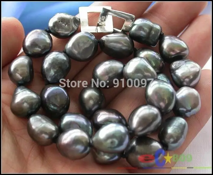 

>>>Luster 17" 15mm BAROQUE TAHITIAN BLACK PEARL NECKLACE