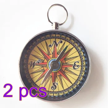 

2Pcs/Set Mini Retro Outdoor Compass with Key Chain Hanging Compass Military Camping Backpack Hiking Survival Tools