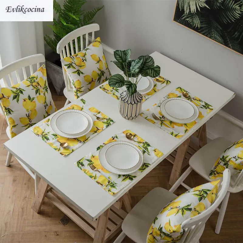

Free Shipping Yellow Lemons Polyester Placemat Kitchen Accessories Mat Pads For Dining Table Mantel Individual Salvamanteles