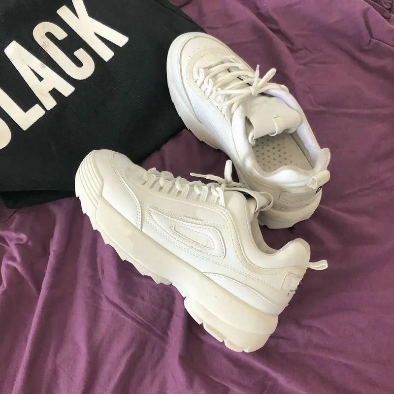 

2019 New Women Sneakers PU Leather Platform Shoes Ladies Height Increasing Chunky flat Sneakers Zapatillas Sujer pink white