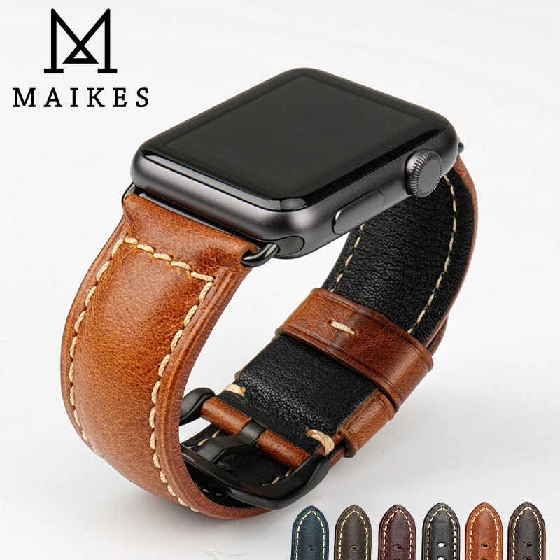 Ремешок MAIKES из натуральной коровьей кожи для apple watch аксессуары часов 40 мм 38 коричневый браслет 44 42 iwatch 4| |