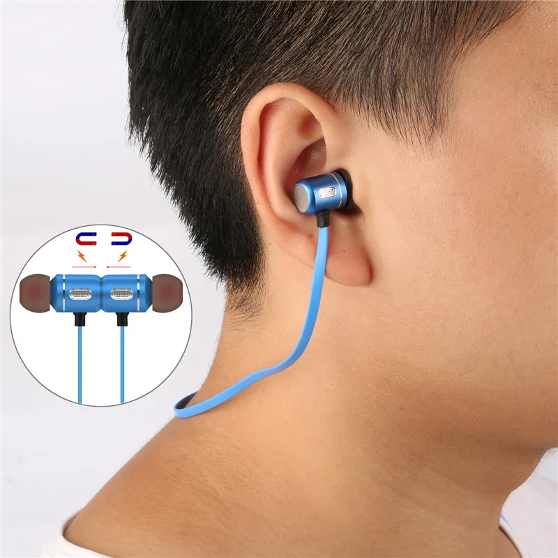 AX 09 Bluetooth Wireless Stereo Earphone In Ear Magnetism Hanging Headset With Mic Led Portable Sport Music Earphones Equipment