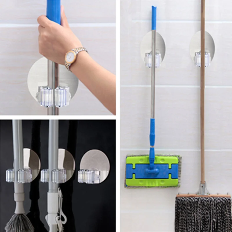 Home Furniture Diy Hook Rack Broom Bathroom Kitchen Clip Mop Storage Holder Paste Type Home Cookware Dining Bar Supplies