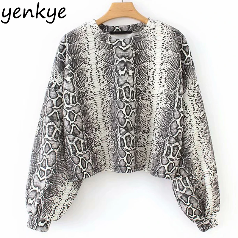 

Vintage Snake Print Hoodies Women O Neck Batwing Sleeve Oversized Crop Sweatshirt Autumn sudadera mujer YD8613