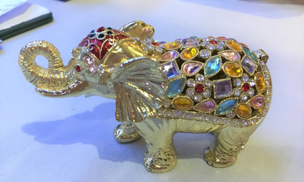 Color Stones Studded Elephant Jewelry Trinket Box Crystals Elephant Keepsake Display Box Cute Animal Shaped Gift creative handy travel jewelry case cute pu leather mini jewelry organizer box for girls women valentine s gift