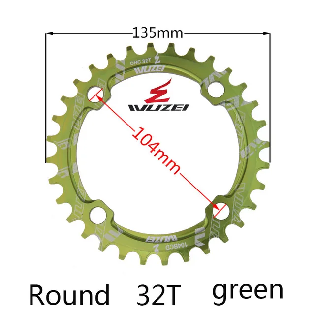 Одиночная 1 система отслеживания скорости узкая широкая цепь 104 BCD круглая 32T 34T 36T 38T для MTB 11s 10s 9s 1*11 коленчатое кольцо колеса цепной передачи - Цвет: green 32T Round