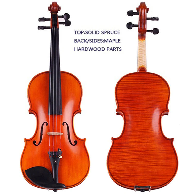 

4/4,3/4,1/2,1/4 handmade professional music with violin, Tiger stripes maple production back, sides, spruce panel,,Pure tone