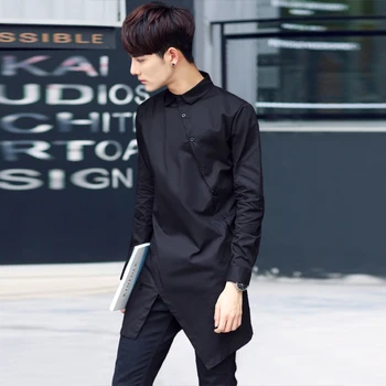 

2017 new shirts in the summer of the men in the long wave of irregular long sleeved nightclub singer singers hair stylist shirt
